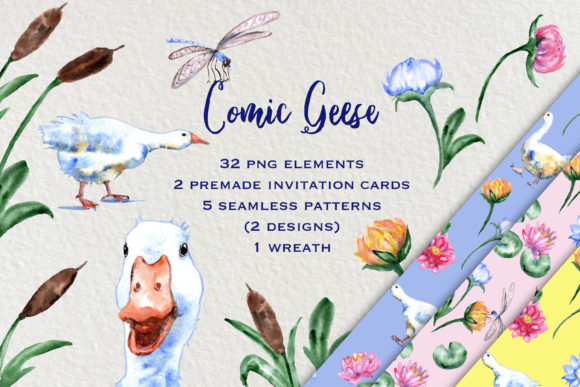 Download Watercolor Comic Geese Clip Art Set - Clip art set Collection